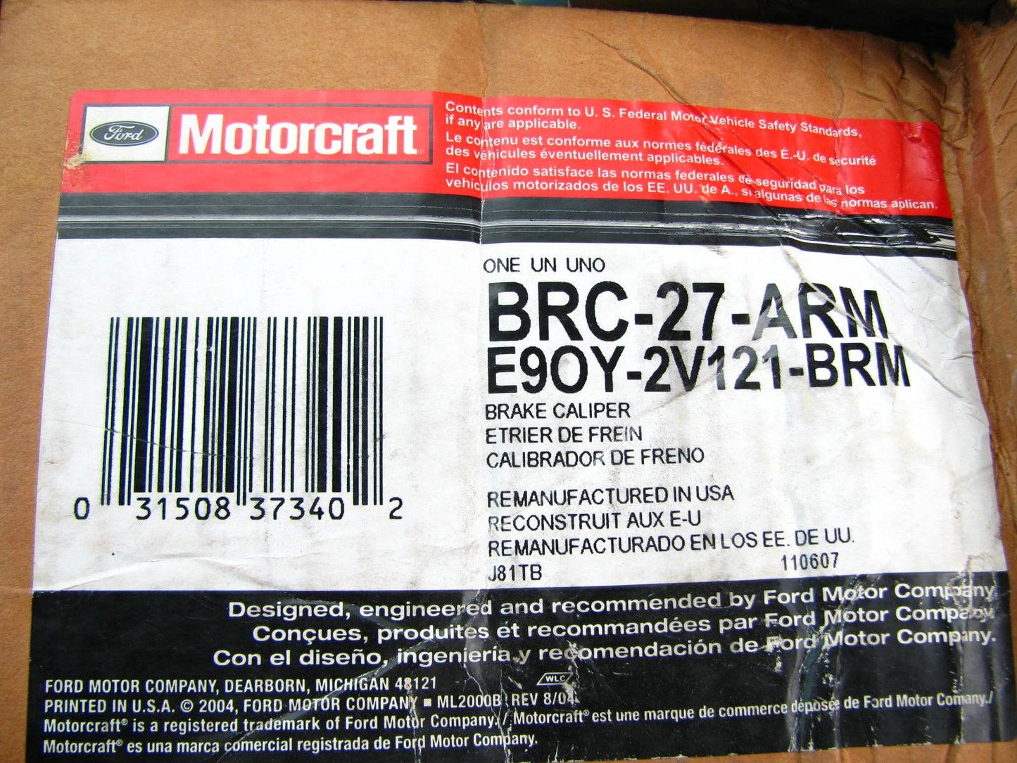 Reman. OEM Motorcraft BRC27ARM Disc Brake Caliper Front Left (Drivers Front)