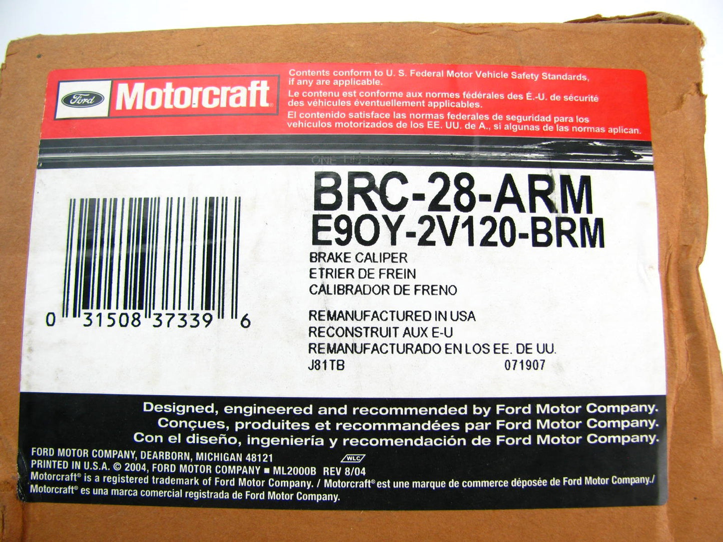 Reman. OEM Motorcraft BRC28ARM Brake Caliper Front Right (Passengers Side Front)
