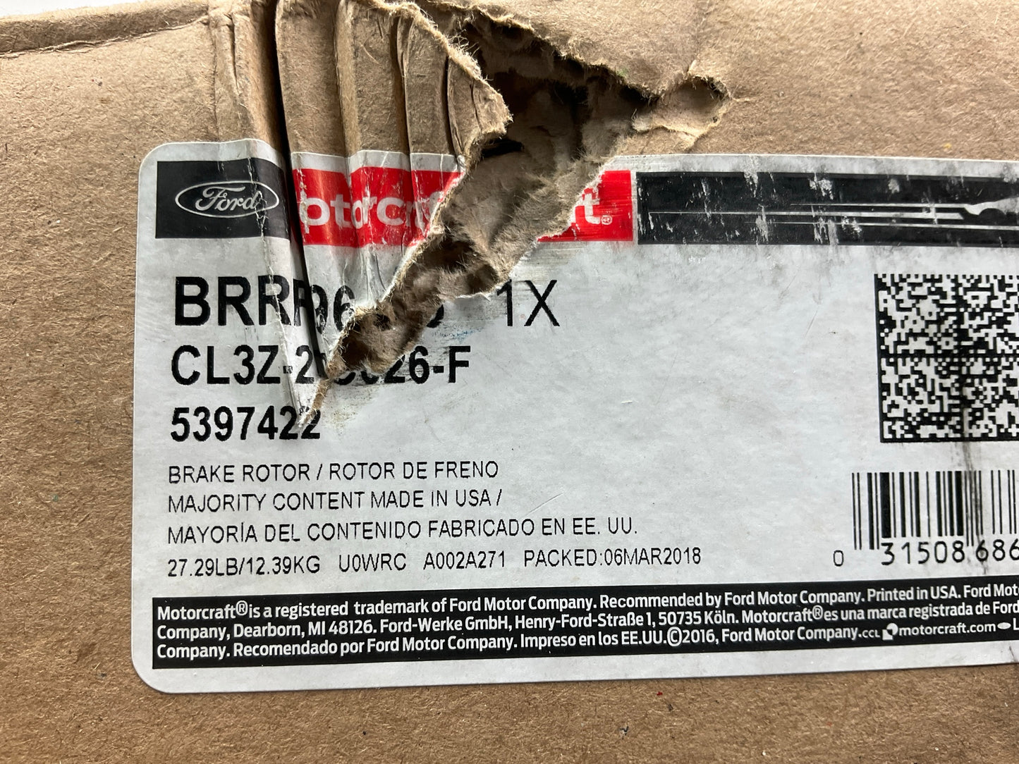 MILD SURFACE RUST - Motorcraft BRRF296 Rear Brake Rotor 2012-16 Ford F-150 6-LUG