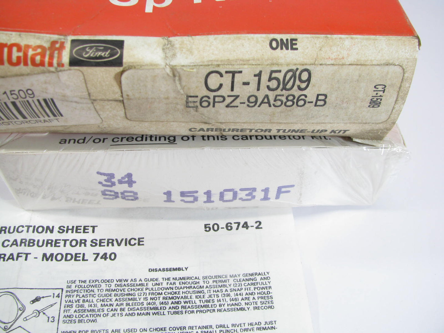 Motorcraft CT-1509 Carburetor Rebuild Kit - 1985-1986 Escort 1.9L HOLLEY 740