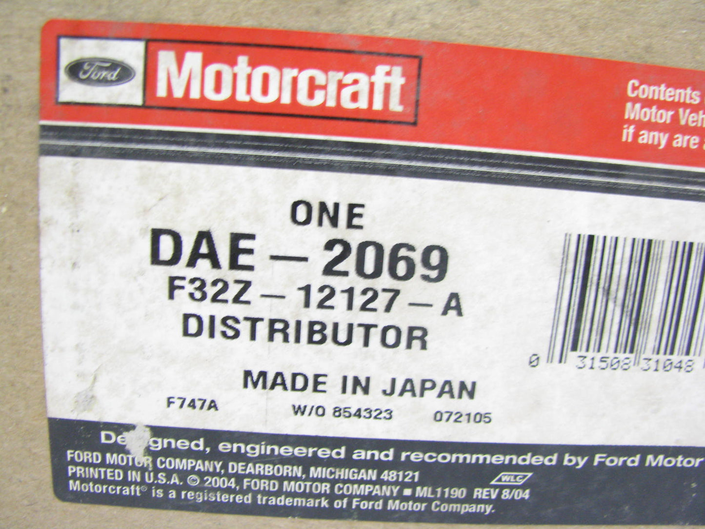 Motorcraft DAE-2069 Distributor for 1993 Ford Probe 2.0L-L4 A/T MFI