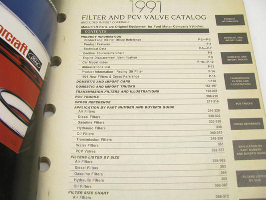 Motorcraft FI200X-U Filter & PCV Valve Catalog Car & Truck 1991, 391 Pages