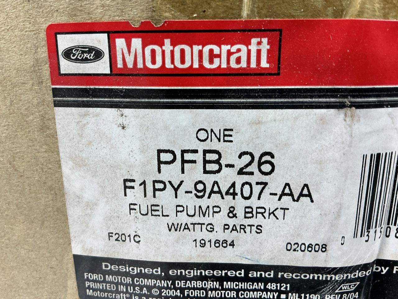 NEW OEM Motorcraft PFB-26 Fuel Pump - 1991-1992 Lincoln Town Car