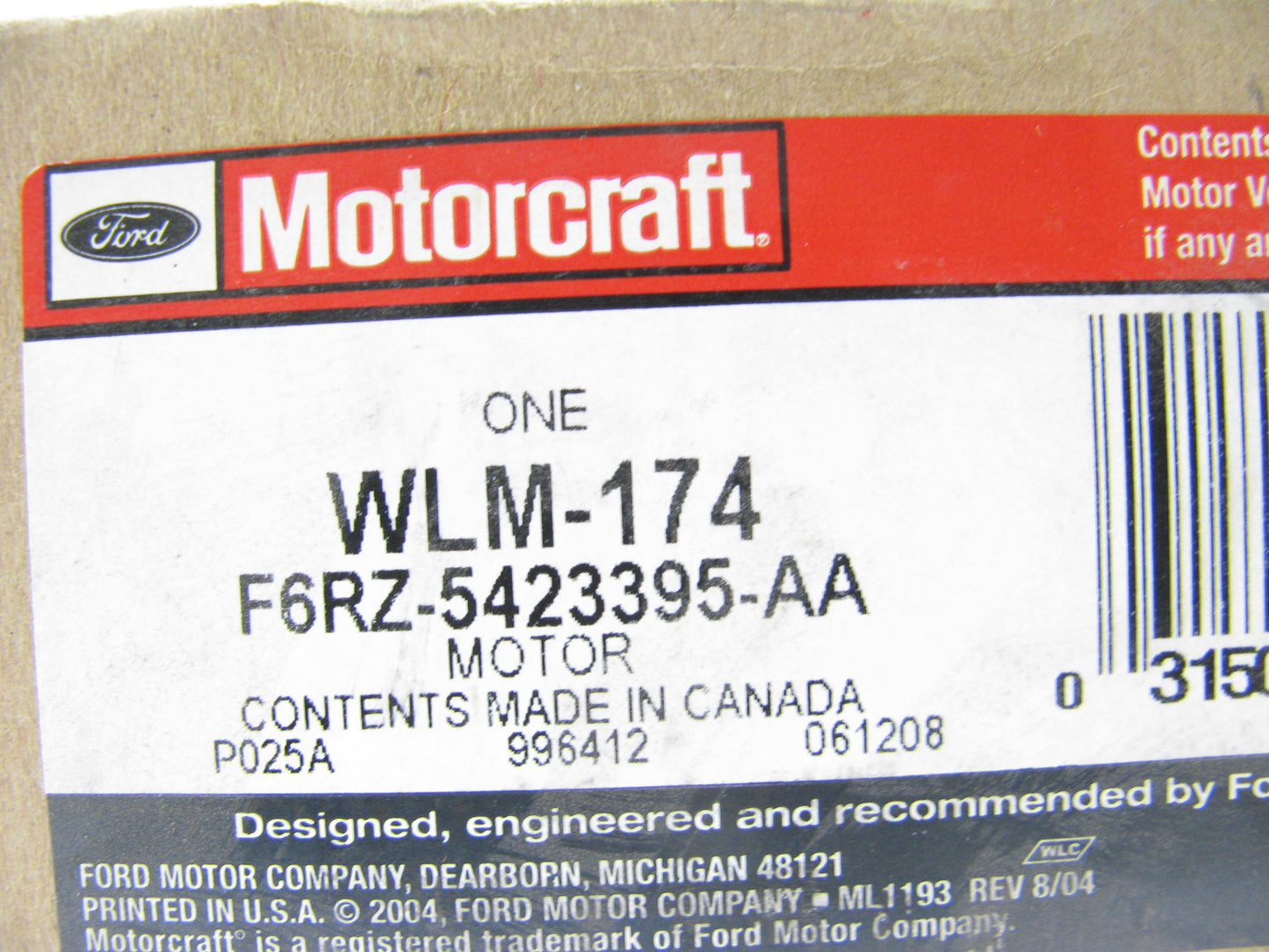 Motorcraft WLM174 Left Power Window Motor 1998-2000 Contour 1997-2000 Mystique