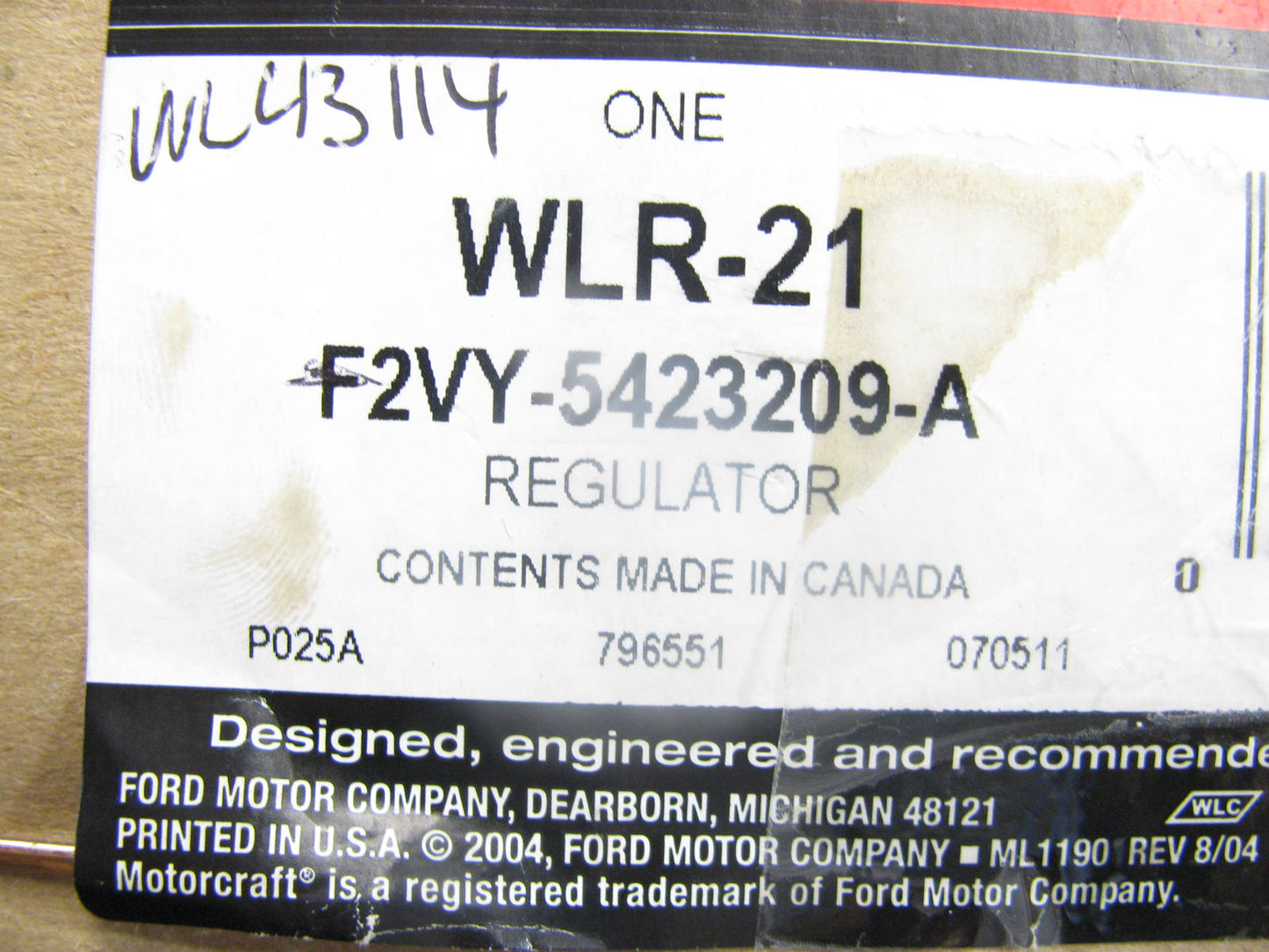 Motorcraft WLR-21 Front Left Window Regulator For 1990-1994 Lincoln Town Car