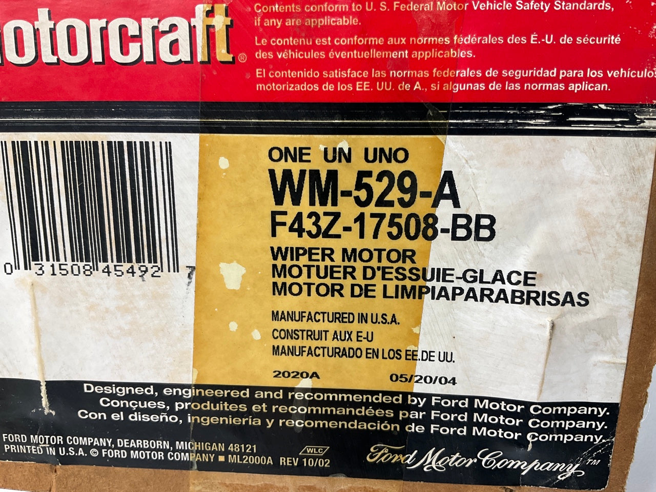 Motorcraft WM-529-A Front Windshield Wiper Motor 1986-1994 Ford Tempo, Topaz