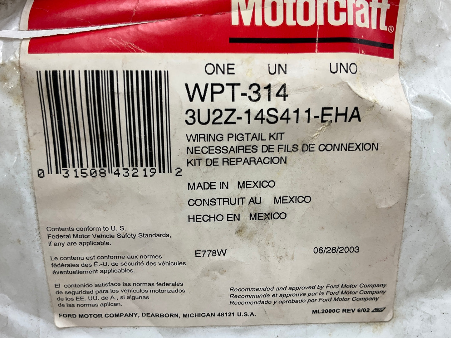 Motorcraft WPT-314 Glove Box Light Lamp Connector - 3U2Z-14S411-EHA