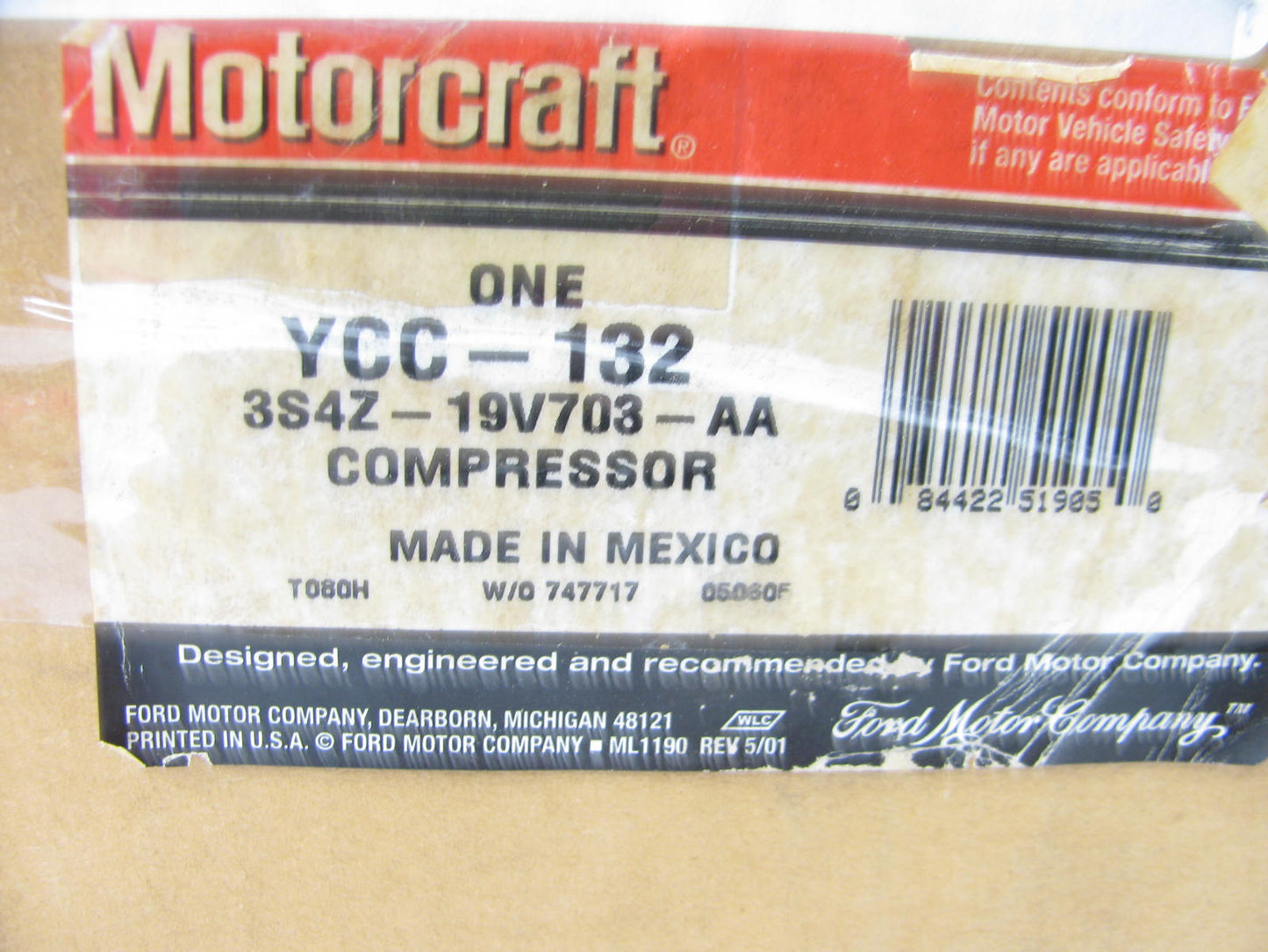 Motorcraft YCC-132 A/C Compressor & Clutch For 2003-2004 Ford Focus 2.0L-L4
