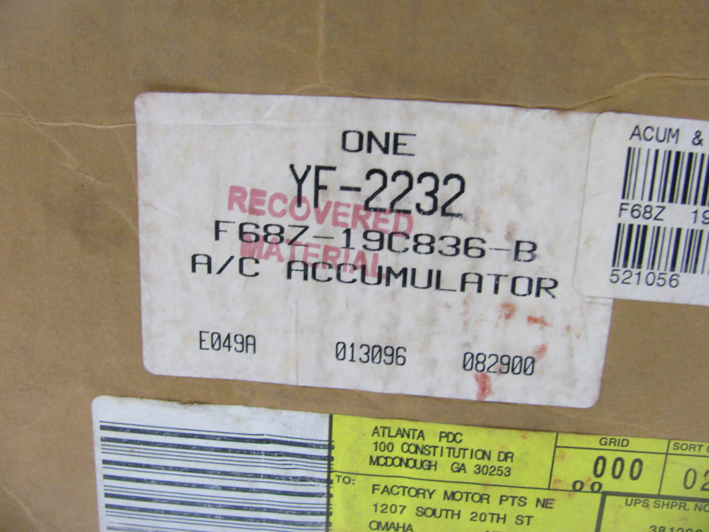 NOS OEM Motorcraft YF-2232 A/C Accumulator 1995-1998 Ford Windstar W/O Rear Air