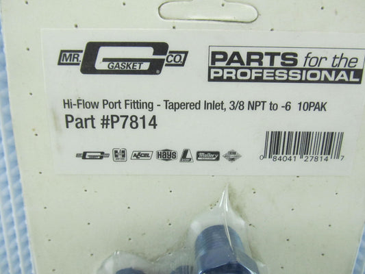 (10) Mr Gasket P7814 -6 AN Male To 3/8'' NPT Hi-Flow Fuel Port Fitting Blue