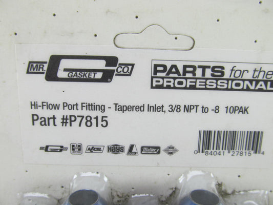 (X10) Mr Gasket P7815 HI-FLOW Fuel Port Fitting- Tapered Inlet 3/8 NPT To - 8 AN