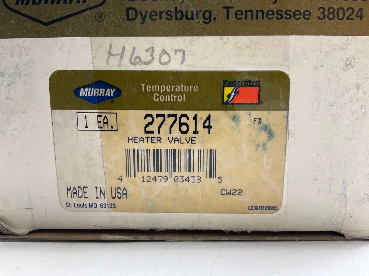 Murray 277614 HVAC A/C Heater Control Valve