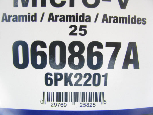 Napa 25-060867A Aramid Serpentine Belt 2010-2012 Ford Fusion, 10-11 Milan 2.5L