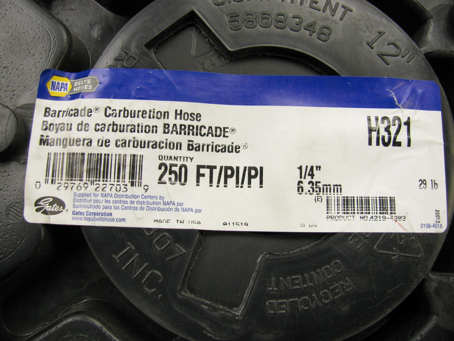250 FEET - Napa H321 Barricade Carburetor Fuel Hose 1/4'' 6.35mm