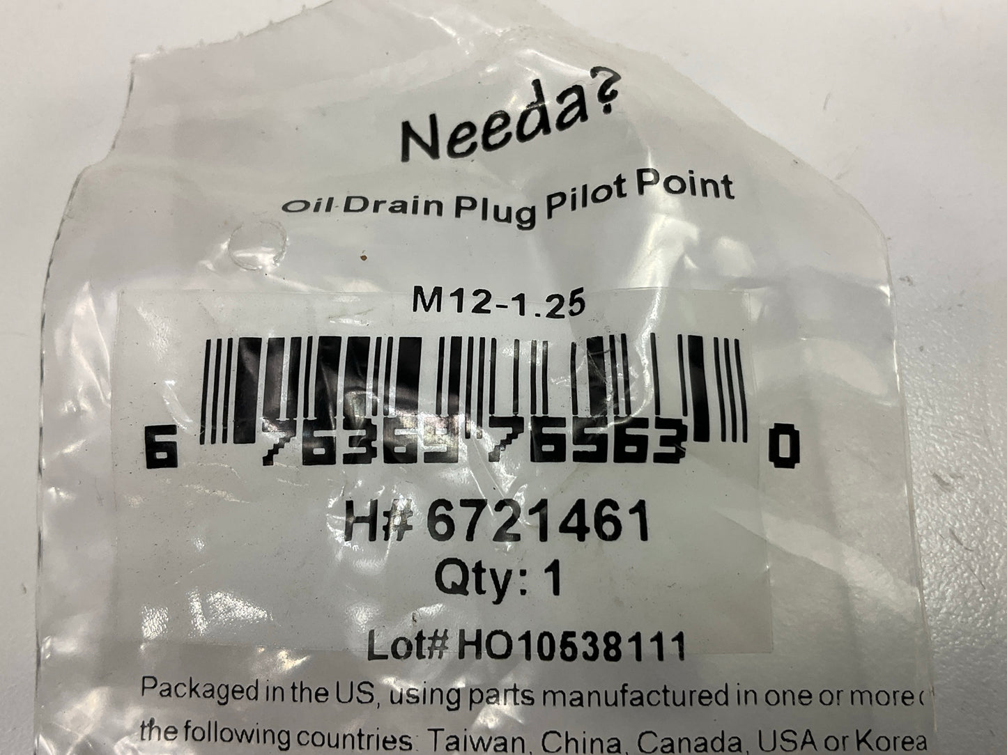 Needa 6721461 Oil Drain Plug - M12-1.25, PILOT POINT