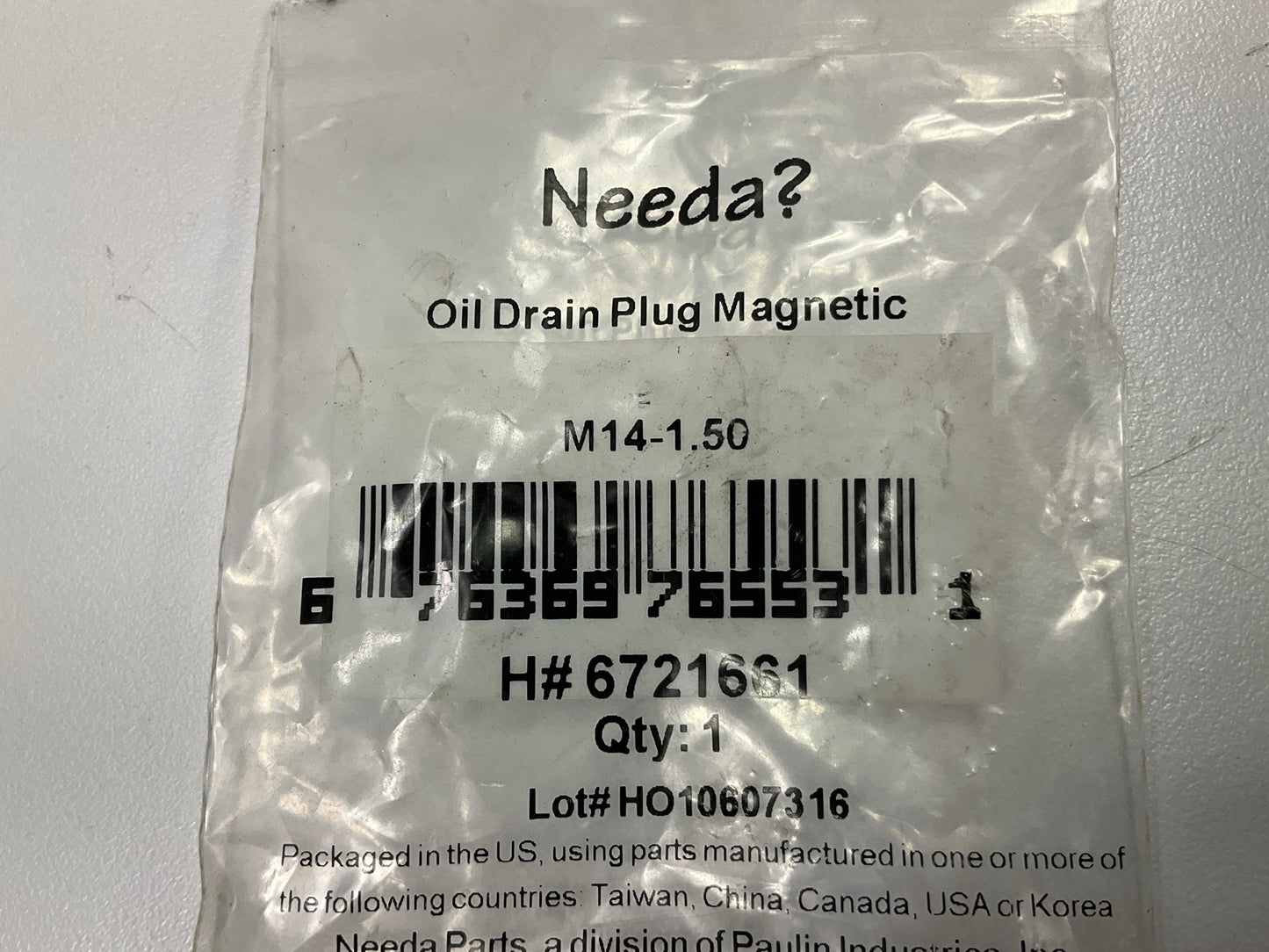 Needa 6721661 Oil Drain Plug, M14-1.50