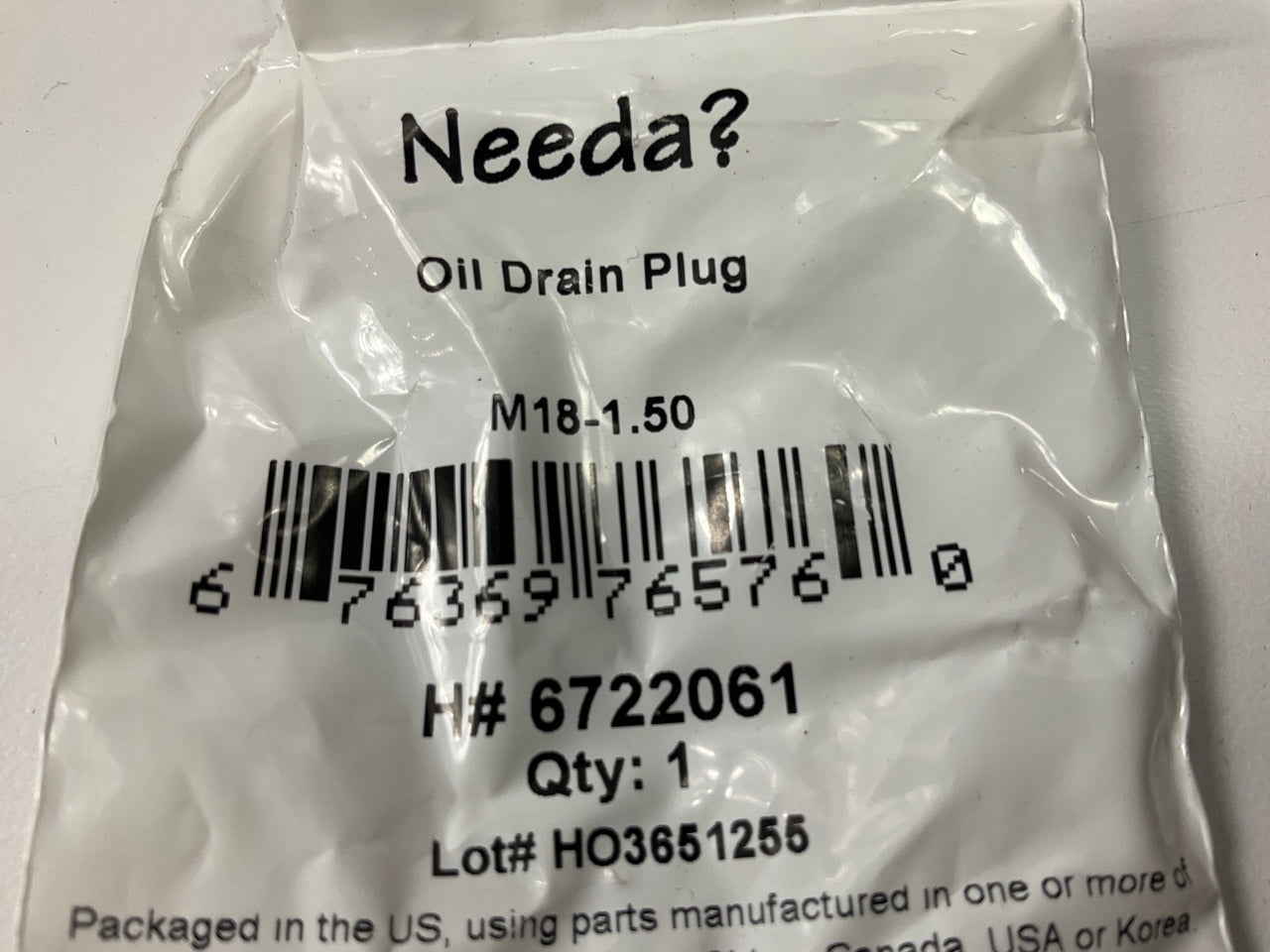 Needa 6722061 Engine Oil Drain Plug With Washer - M18-1.50 Thread