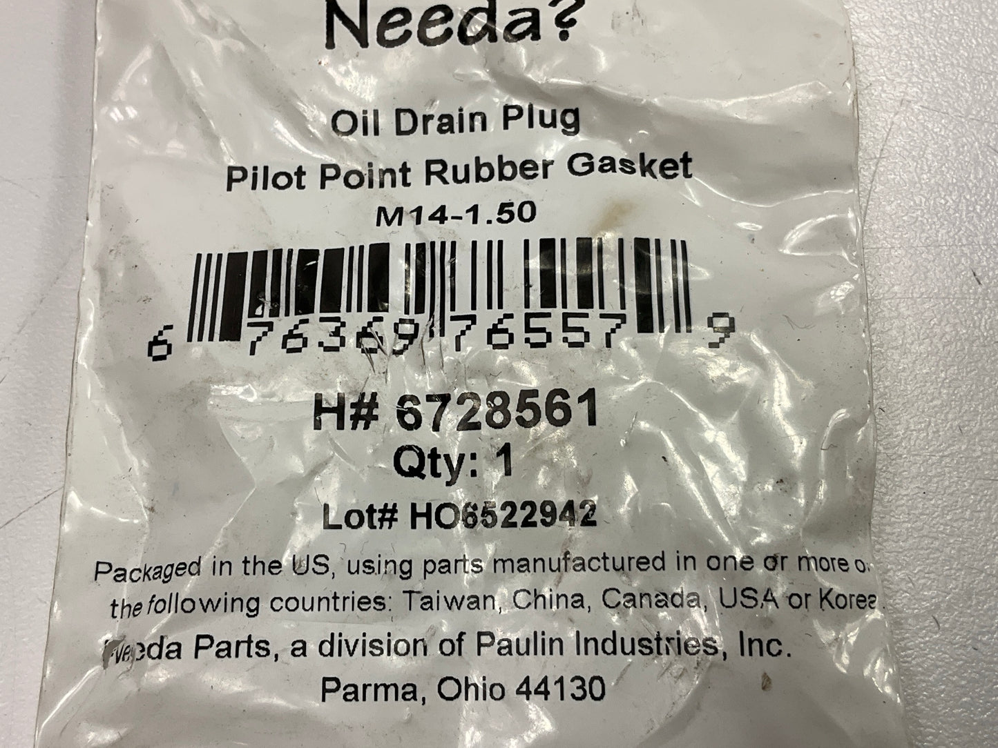 Needa 6728561 Oil Drain Plug - M14-1.5, PILOT POINT