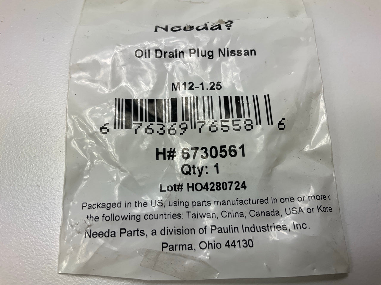 Needa 6730561 Engine Oil Drain Plug - M12-1.25