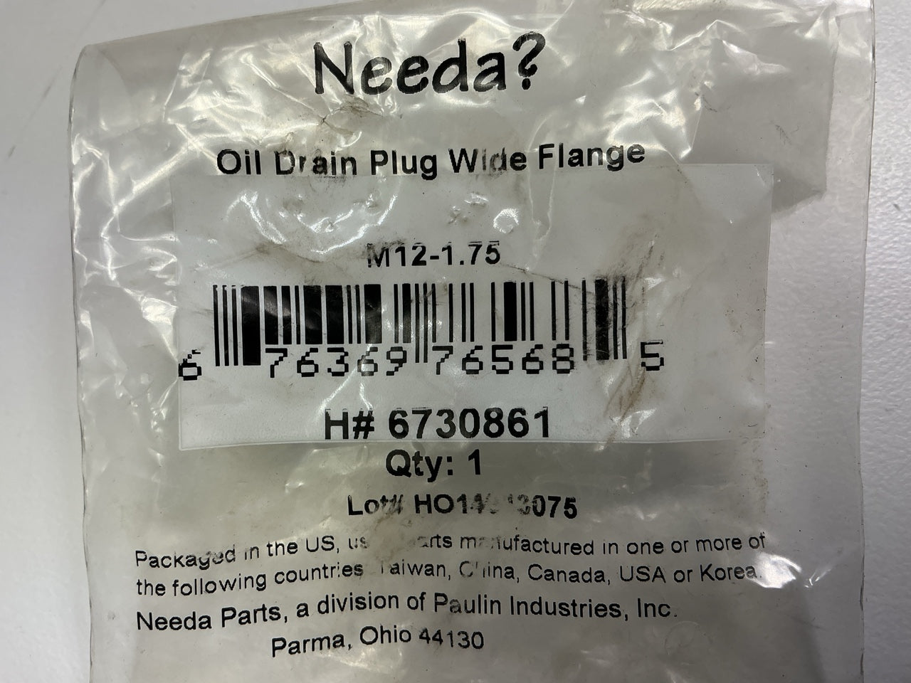 Needa 6730861 Oil Drain Plug - Inset Gasket, Wide Flange, M12-1.75