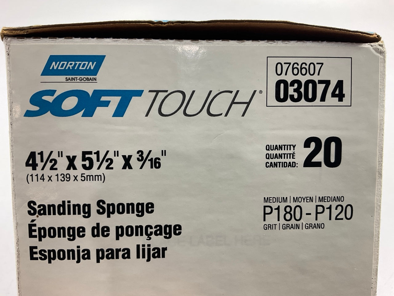 Norton 03074 SoftTouch Medium Grit Sanding Sponge, 4-1/2'' X 5-1/2'', Box Of 20