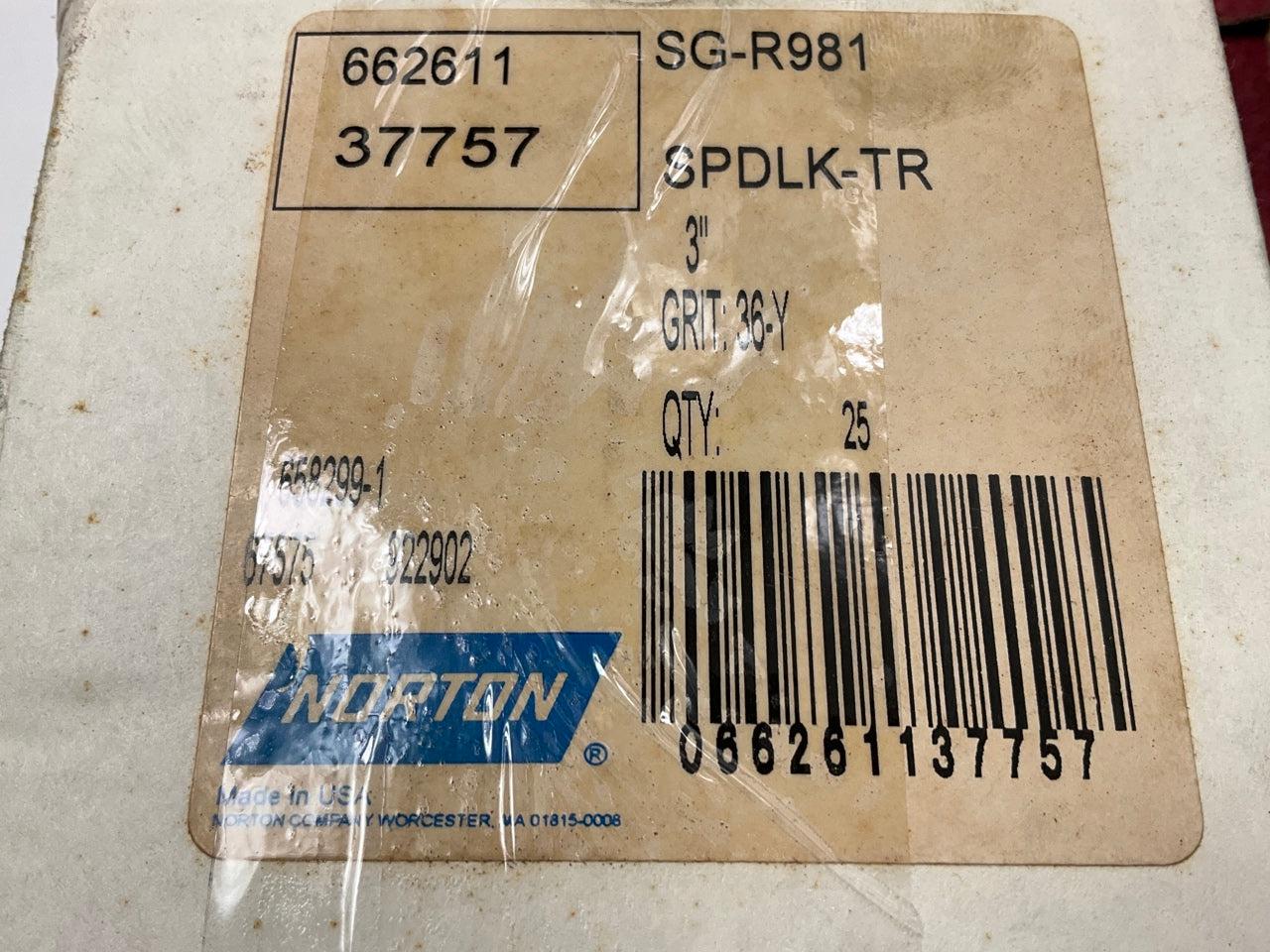 Pack Of 25 Discs - Norton 37757 3'' SPEED-LOK TR Abrasive Sanding Discs, 36 GRIT