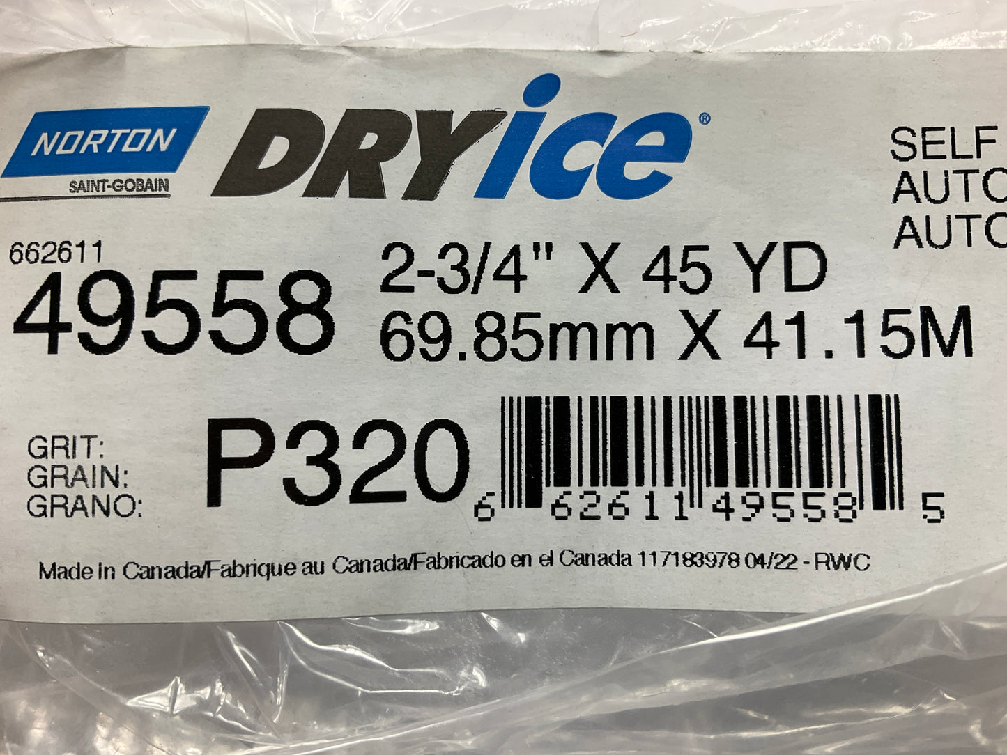 Norton DryIce 49558 A975 Series Sanding Sheet Roll 2 3/4 In X 45 Yard, P320 Grit