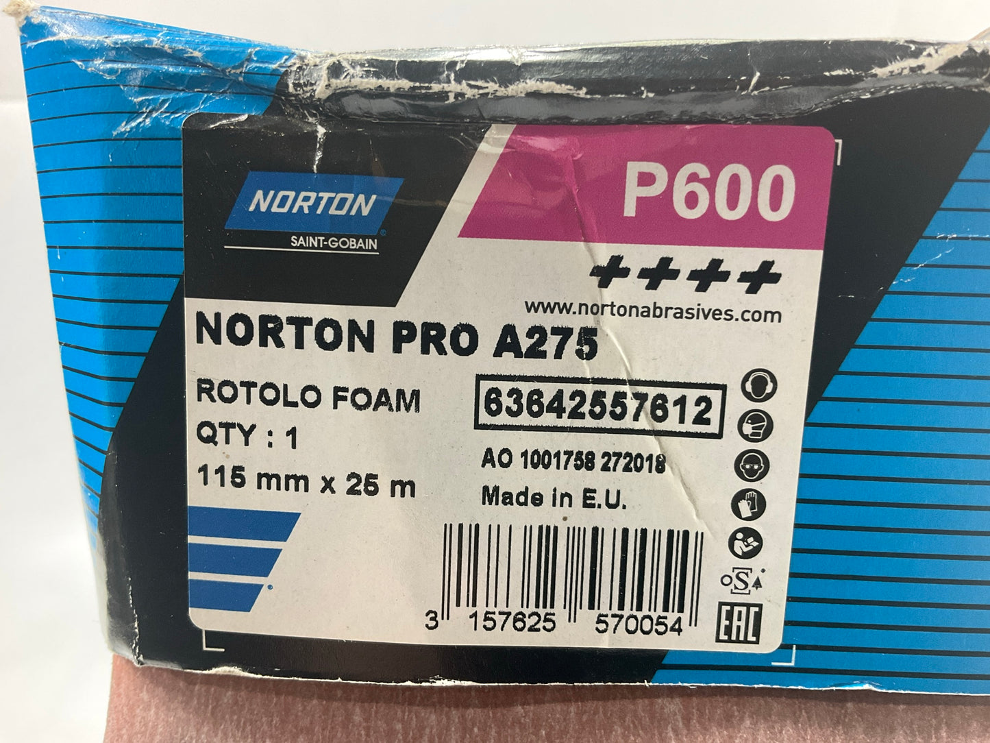 COSMETIC DAMAGE Norton 57612 Rotolo Sanding Foam Pad Roll 4-1/2''x 82' P600 Grit