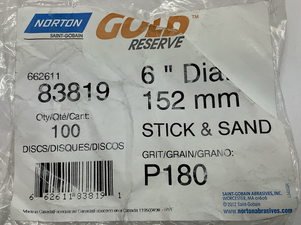 Norton Gold Reserve 83819 6'' P180 Stick & Sand DA Sandpaper Discs - 100 / Roll