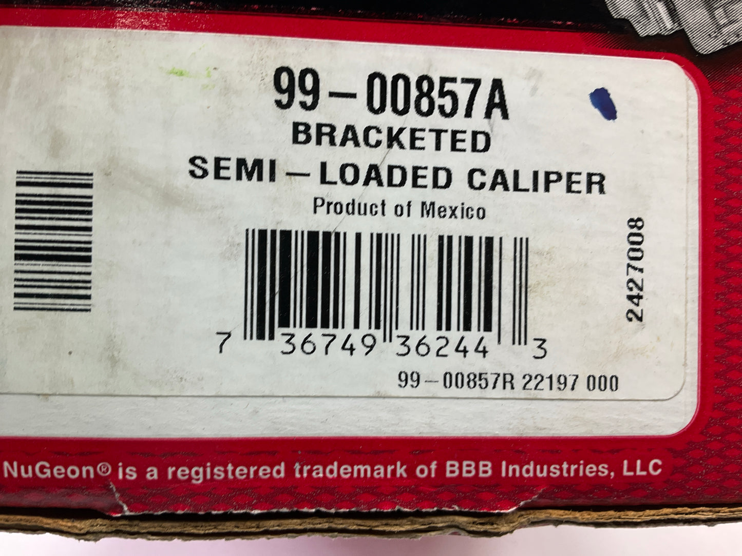 NO HARDWARE - REMAN. Nugeon 99-00857A Rear Right Brake Caliper