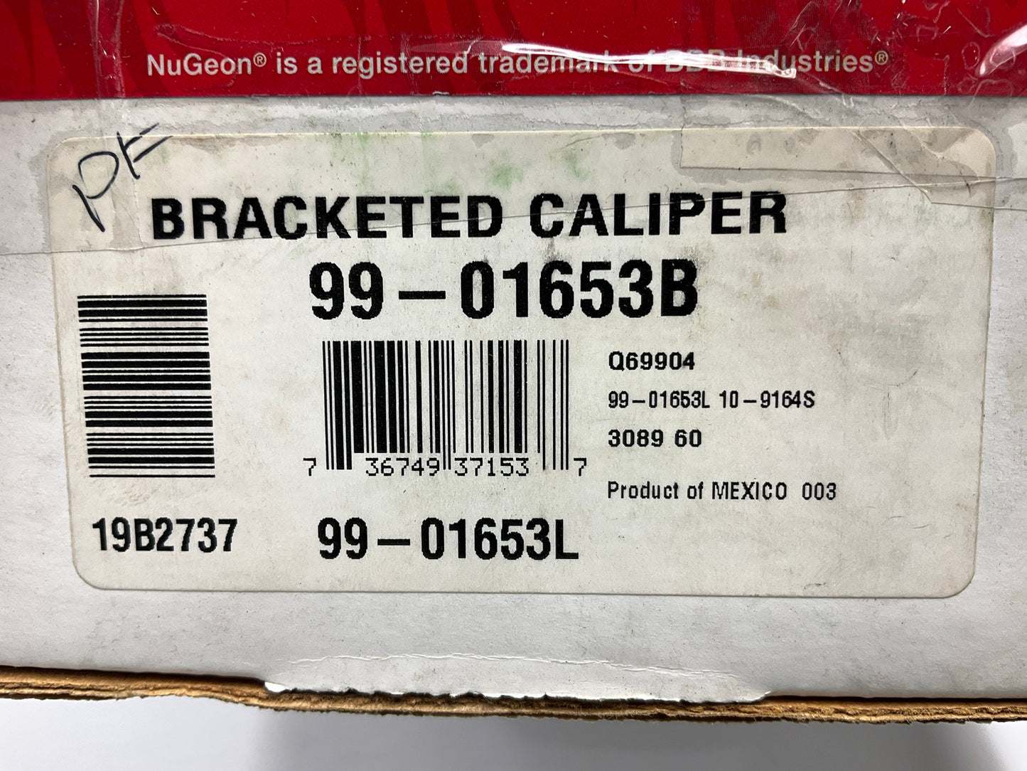 NO HARDWARE - REMAN. Nugeon 99-01653B Rear Left Disc Brake Caliper