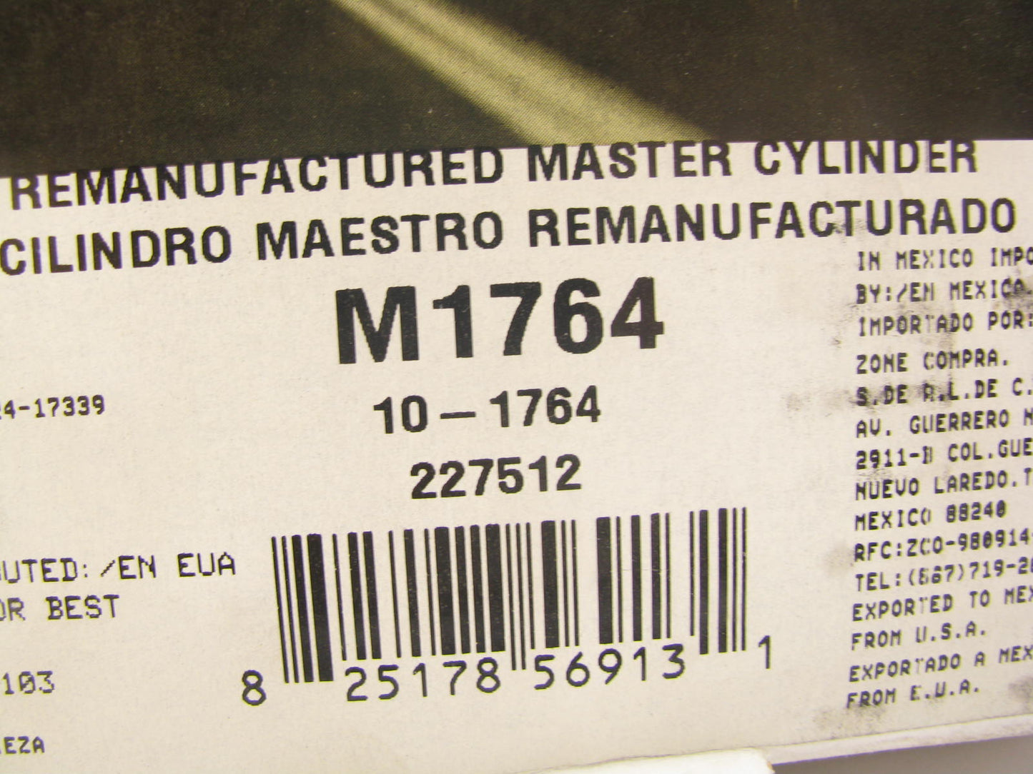 Oem Remanufacturing M1764 Reman Brake Master Cylinder With Reservoir