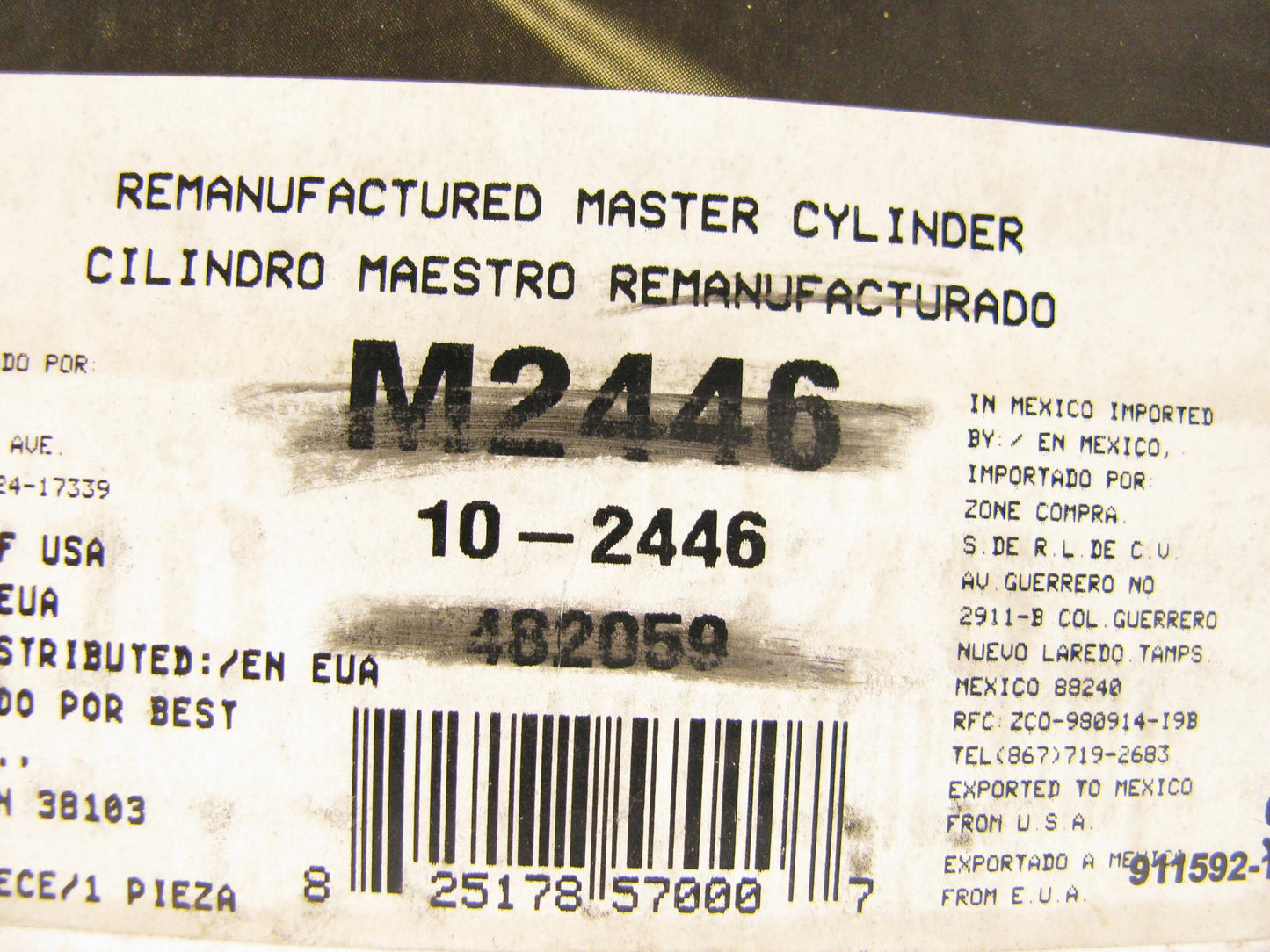 Oem Remanufacturing M2446 Reman Brake Master Cylinder W/O Reservoir