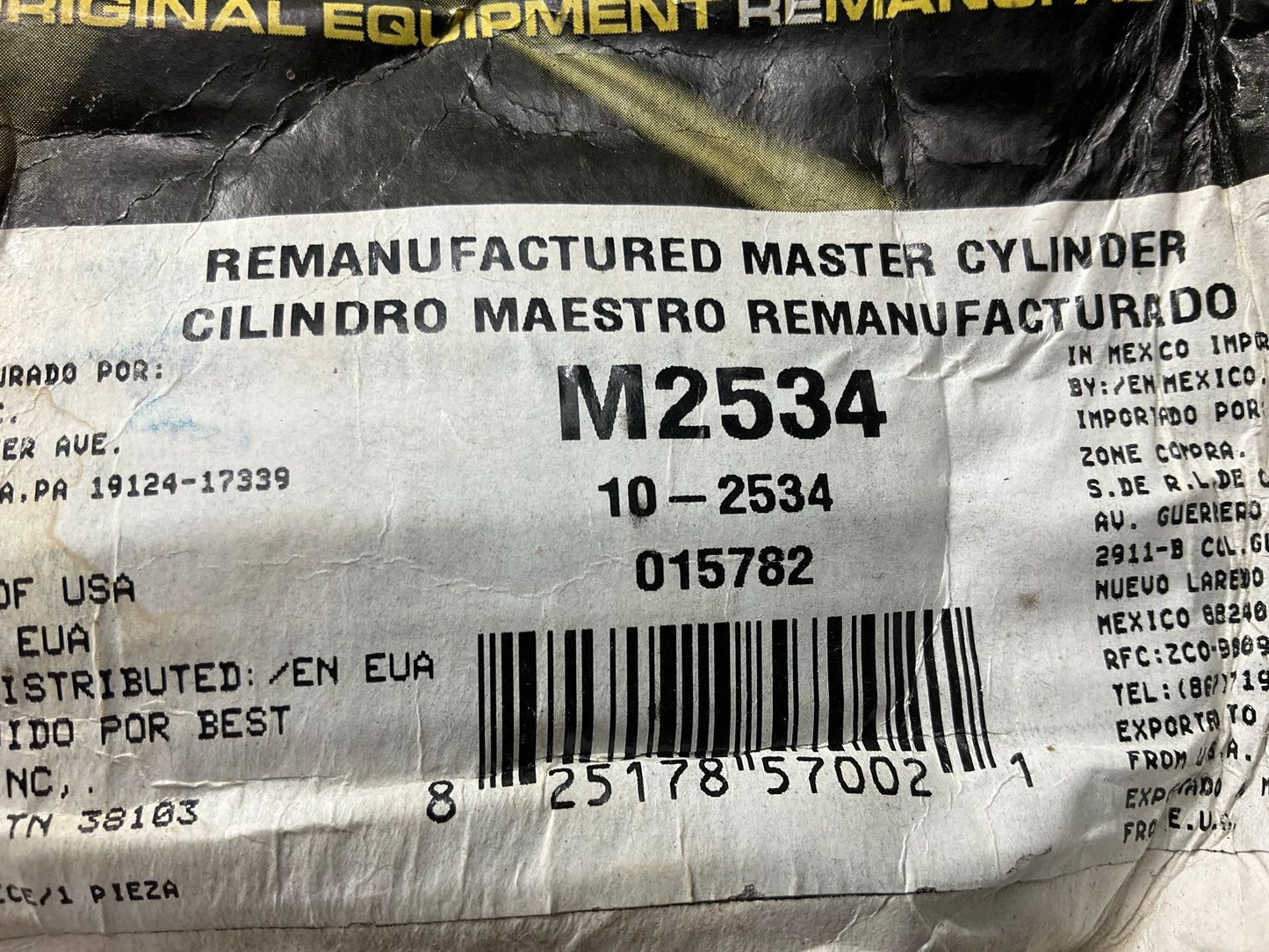 Oem M2534 Reman Brake Master Cylinder 1990-95 Chevy Astro & Safari W/O Reservoir