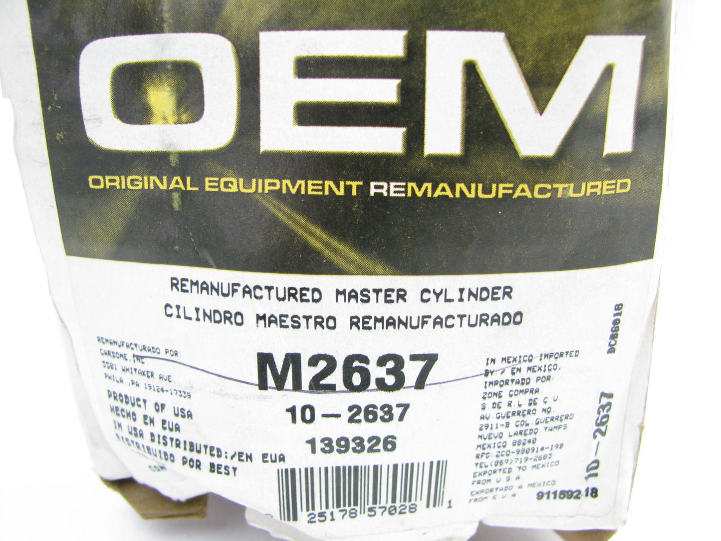 Oem M2637 Reman Brake Master Cylinder For 1993-98 Villager & Quest
