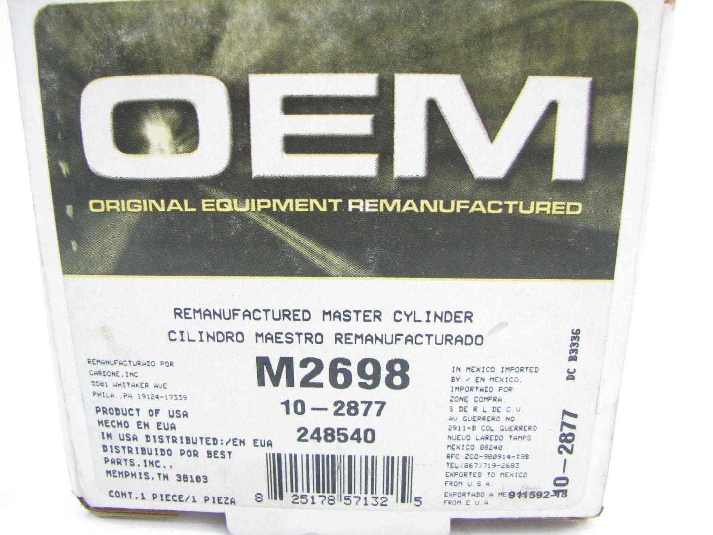 Oem Remanufacturing M2698 Brake Master Cylinder W/ O Reservoir 4-Wheel ABS