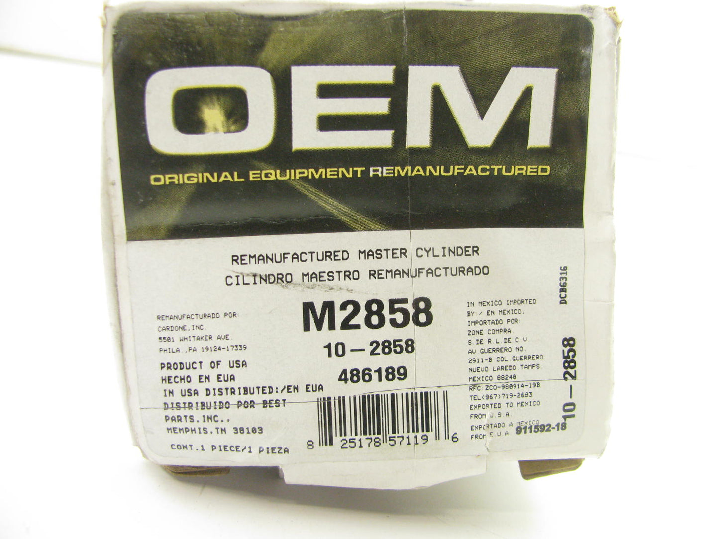 Oem Remanufacturing M2858 Reman Brake Master Cylinder W/O Reservoir