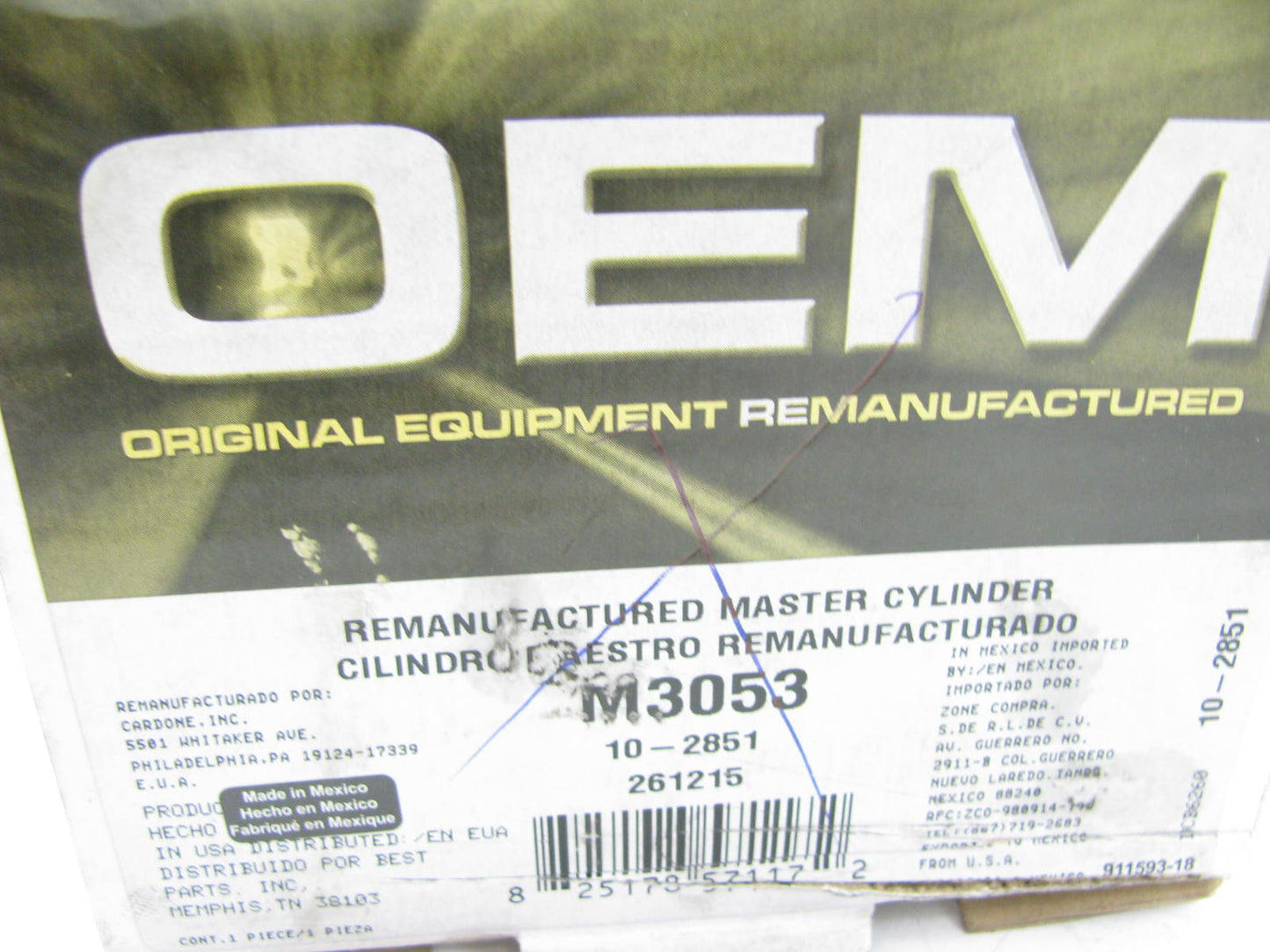 Oem Remanufacturing M3053 Reman Brake Master Cylinder W/O Reservoir