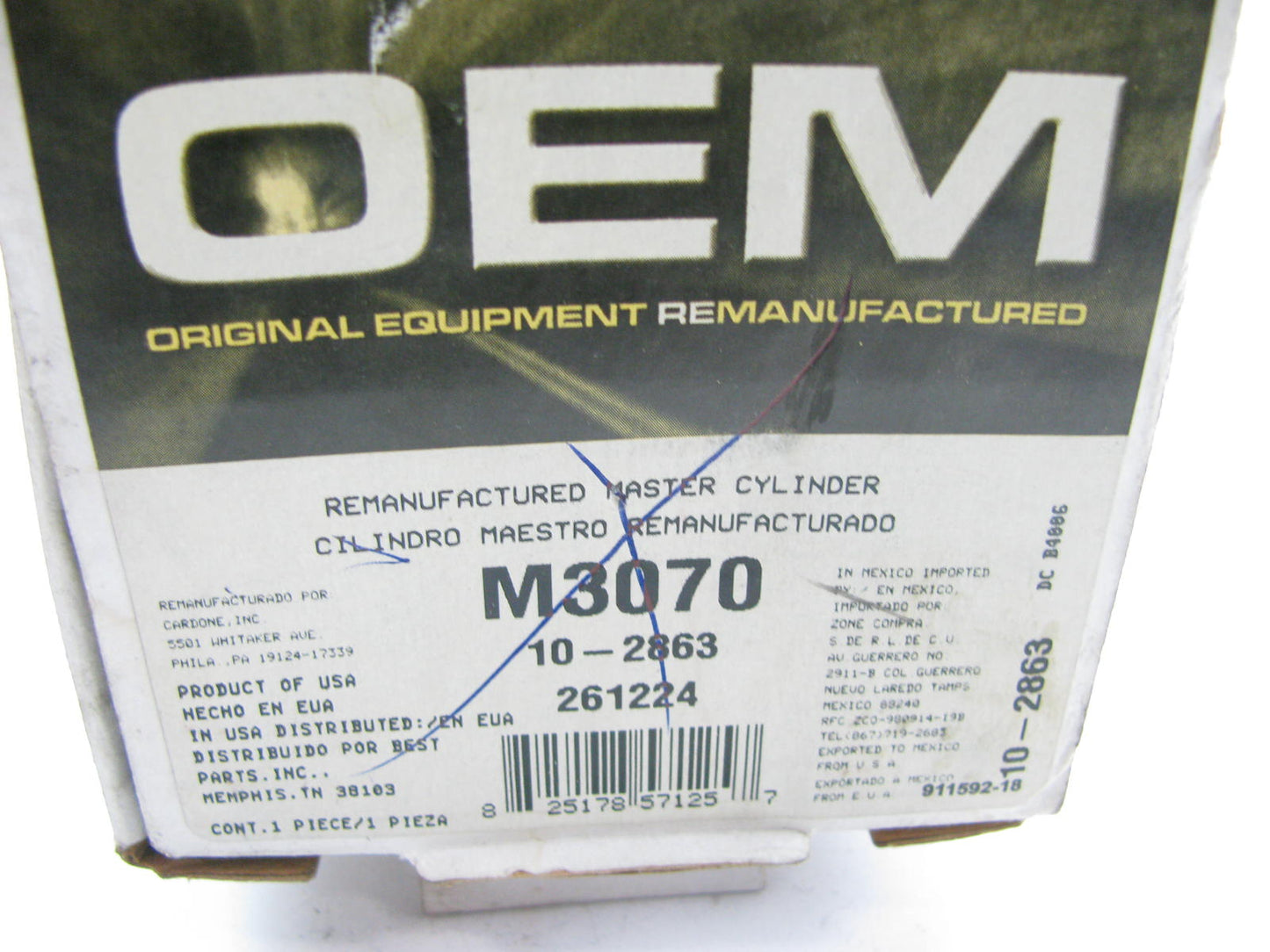 Oem Remanufacturing M3070 Reman Brake Master Cylinder W/O Reservoir