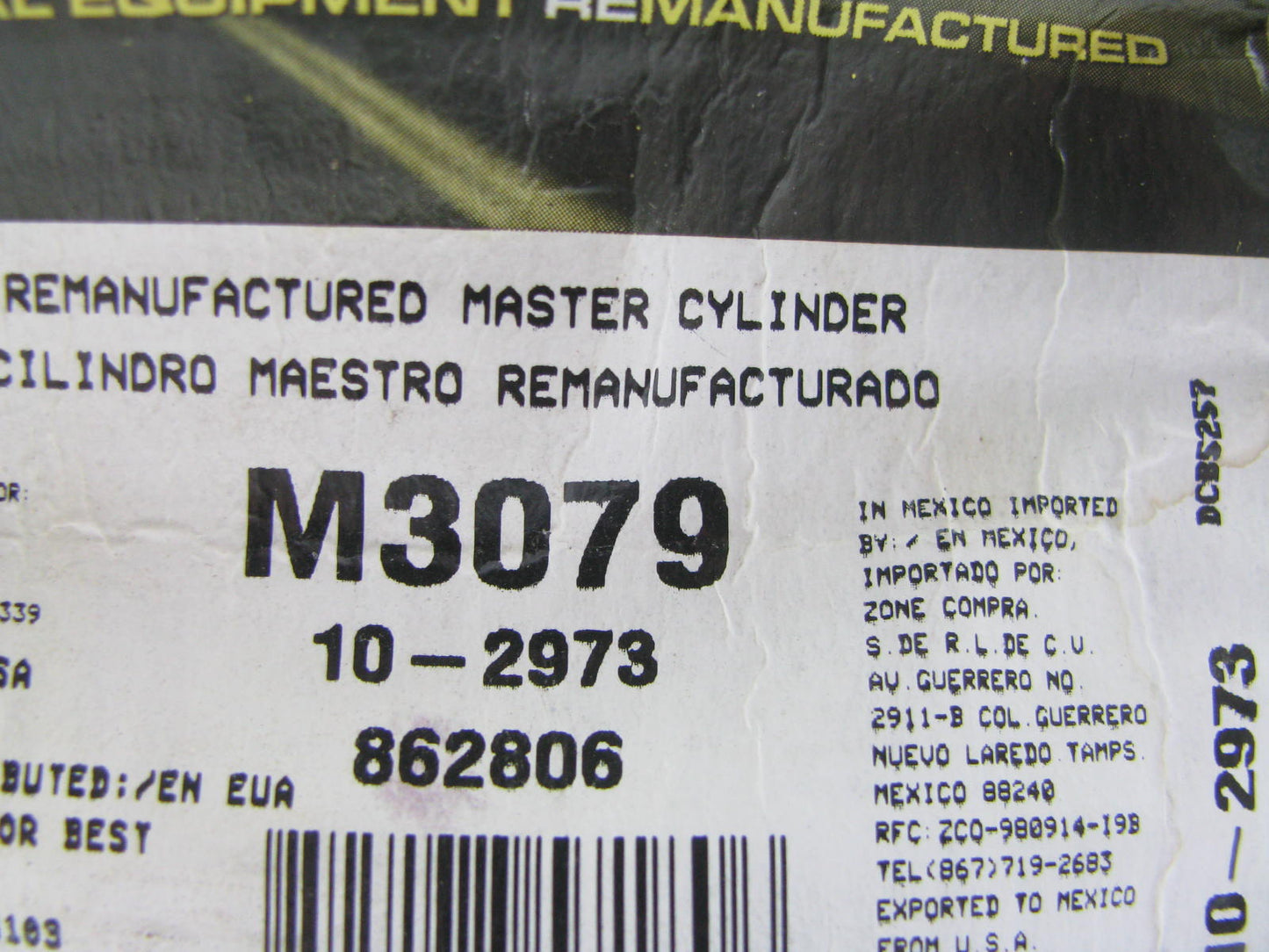 Oem Remanufacturing M3079 REMAN Brake Master Cylinder W/O Reservoir