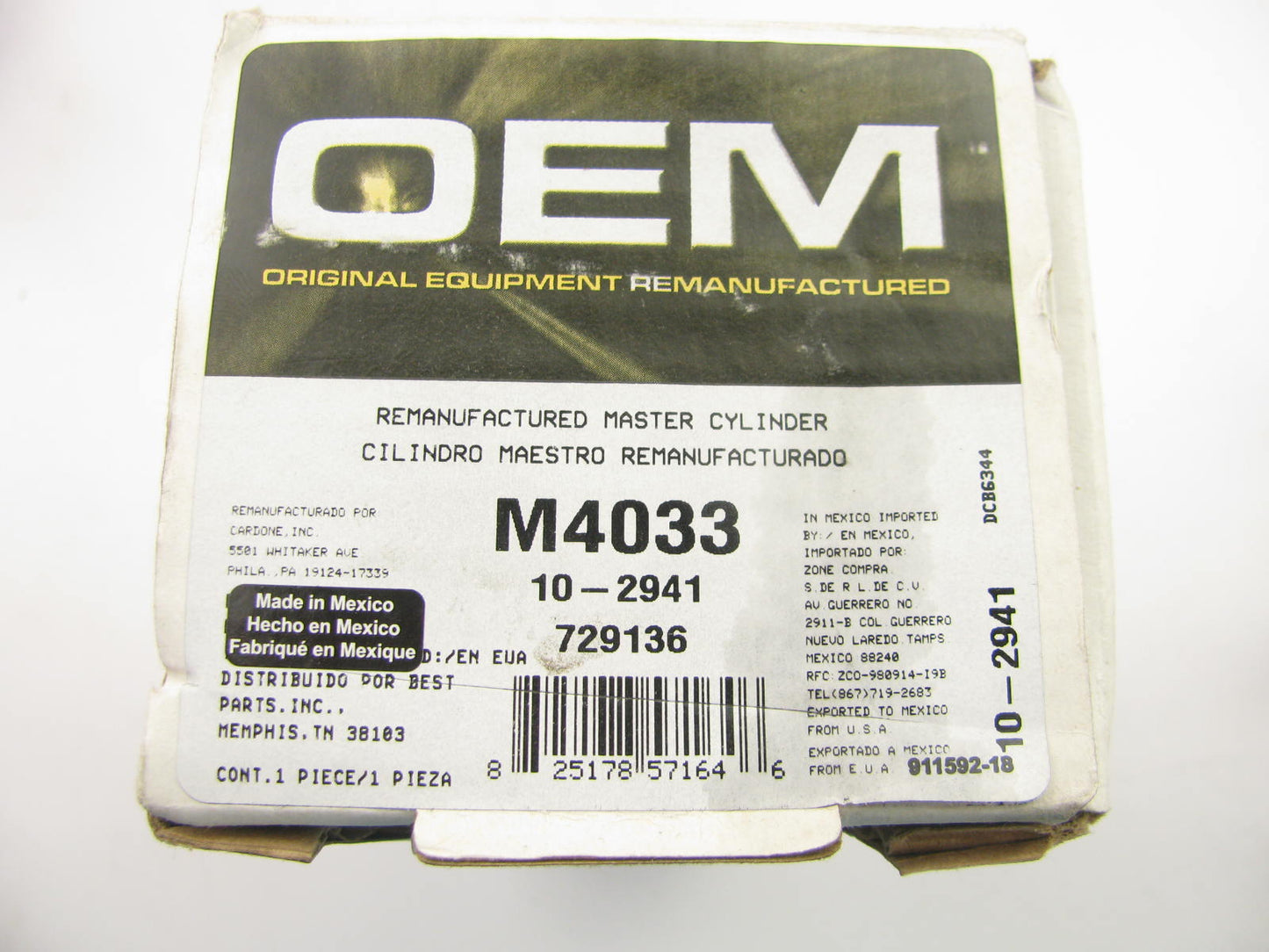 Oem Remanufacturing M4033 Reman Brake Master Cylinder For 2000-03 Taurus & Sable