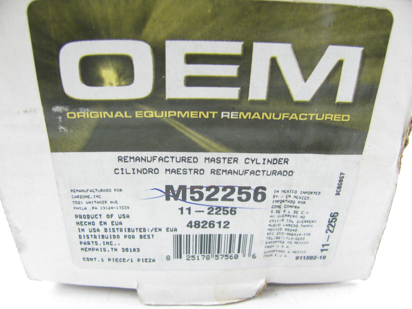 Oem Remanufacturing M52256 Brake Master Cylinder W/ O Reservoir REMAN