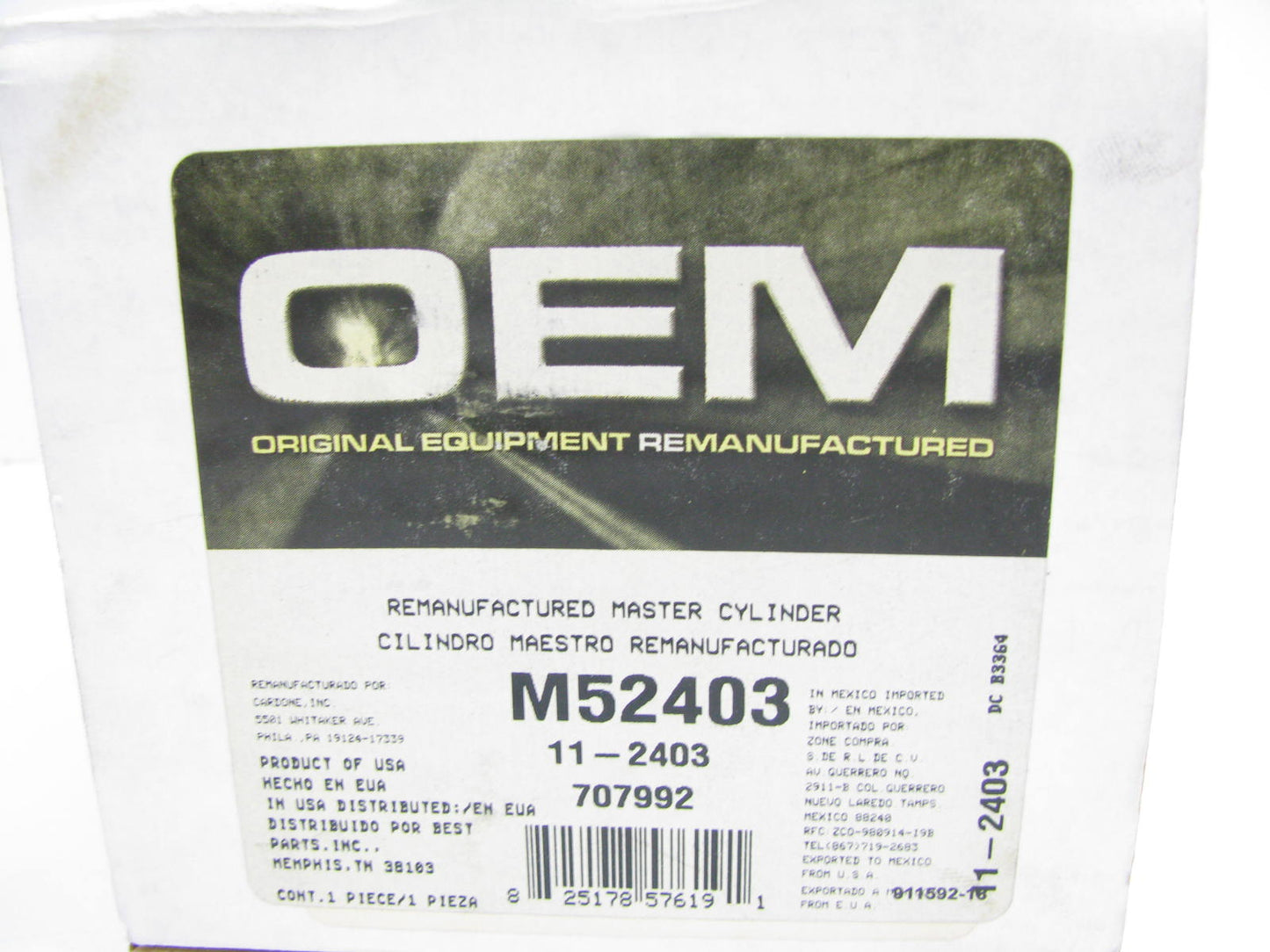 Oem Remanufacturing M52403 Brake Master Cylinder W/ O Reservoir 7/8'' Bore
