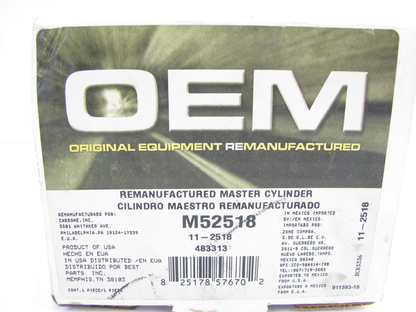 Oem Remanufacturing M52518 Brake Master Cylinder W/ O Reservoir 15/16'' Bore