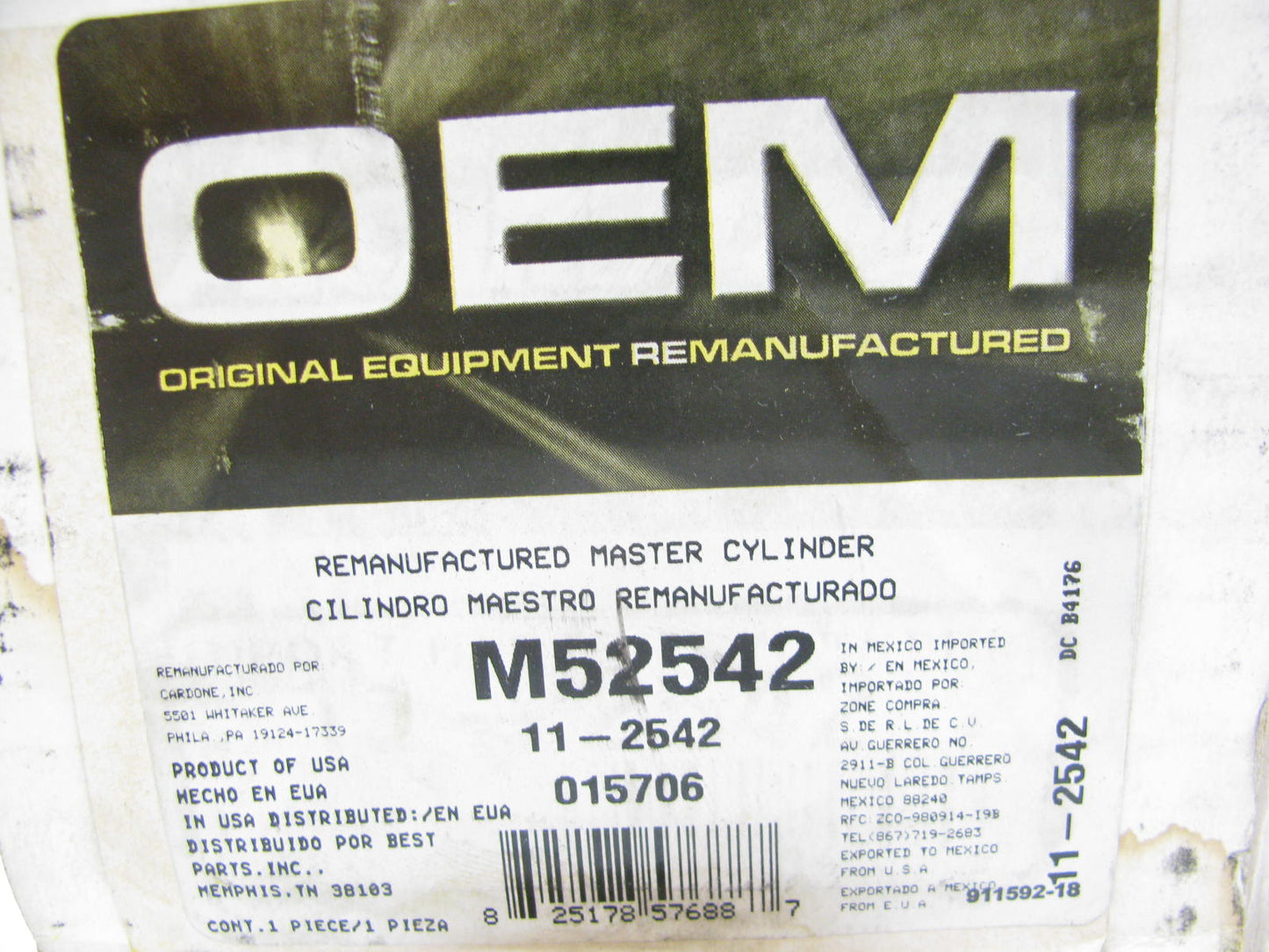 Oem Remanufacturing M52542 Brake Master Cylinder W/ O Reservoir 4-Wheel ABS