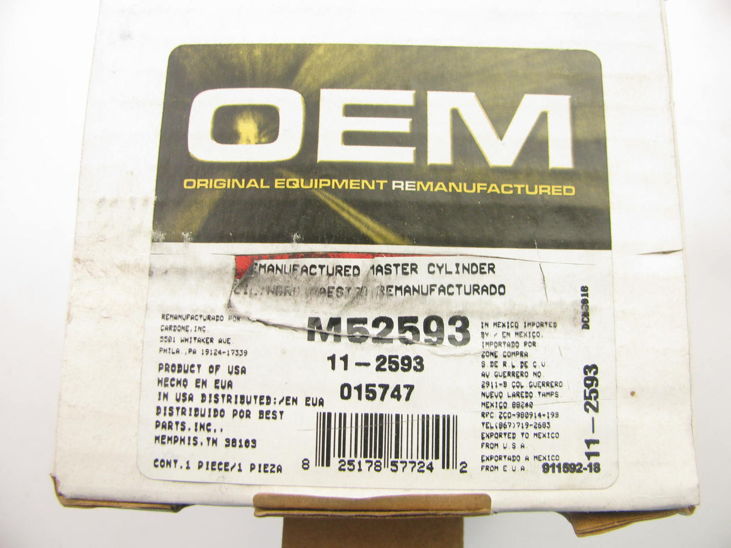 OEM Reman. M52593 Brake Master Cylinder W/O Reservoir 1991-1996 Previa W/O ABS