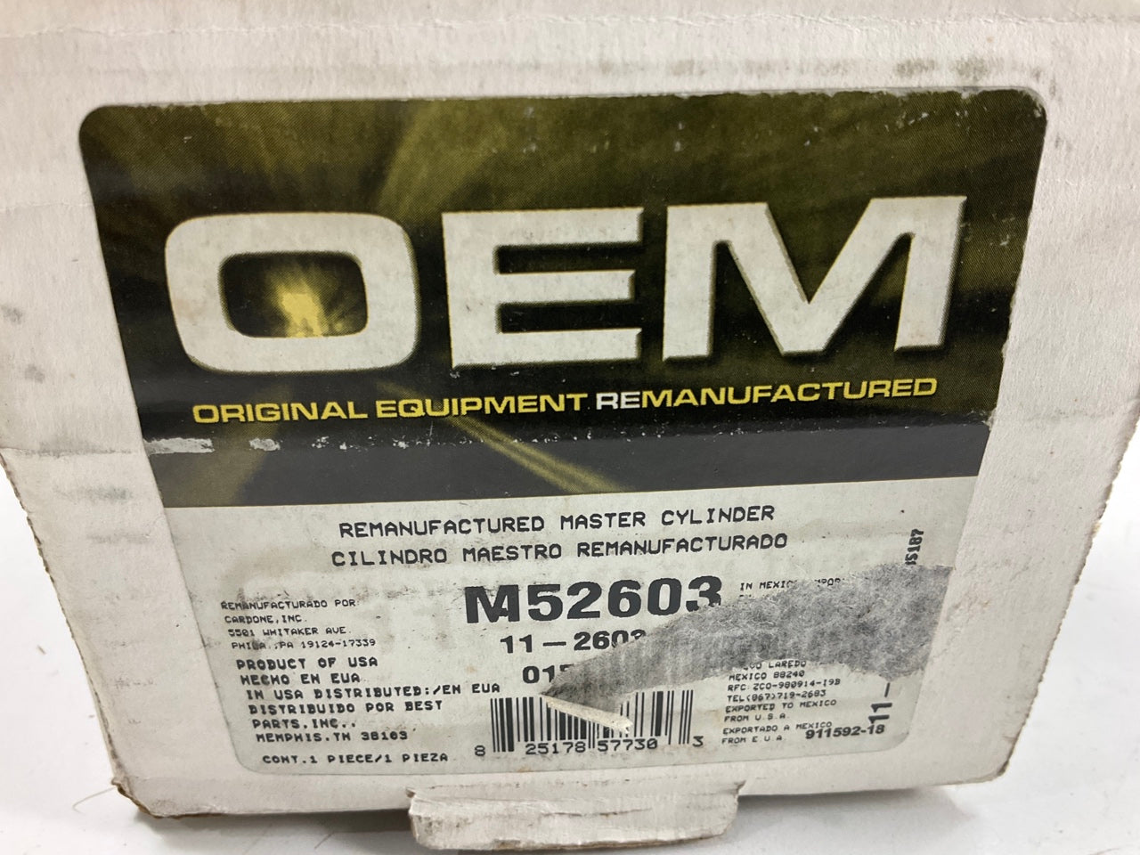 Oem Remanufacturing M52603 Reman Brake Master Cylinder W/O Reservoir