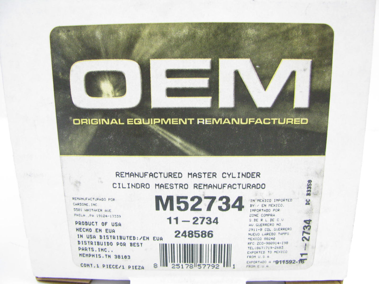 Oem Remanufacturing M52734 Brake Master Cylinder W/ O Reservoir W/ O ABS