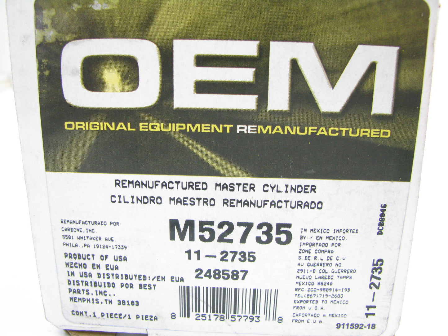 Oem Remanufacturing M52735 Reman Brake Master Cylinder - With 4-Wheel ABS