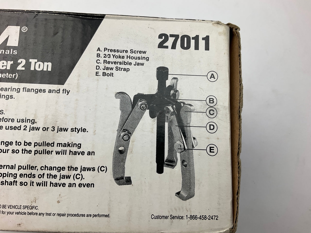 USED #4 - OEM Tools 27011 2-Ton Gear Pulley Puller, 2/3 Jaw, 3-1/4'' Spread